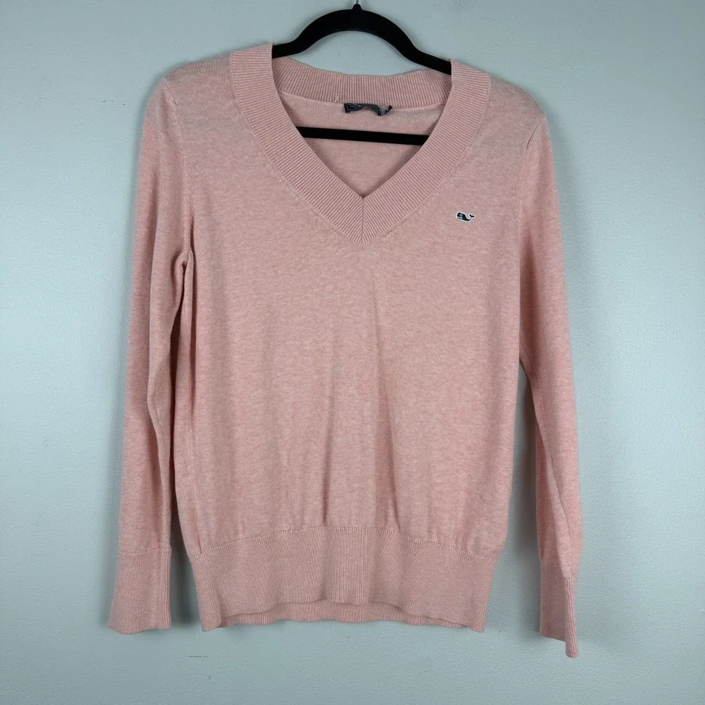 Vineyard Vines Sweater Women's XS Pink 100% Cotton Knit V-Neck Classic Pullover